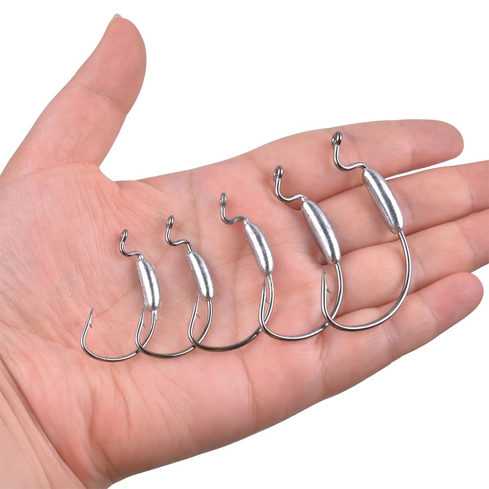 25 hameçons texas rig weighted offset pour bass - pêche eau douce et mer
