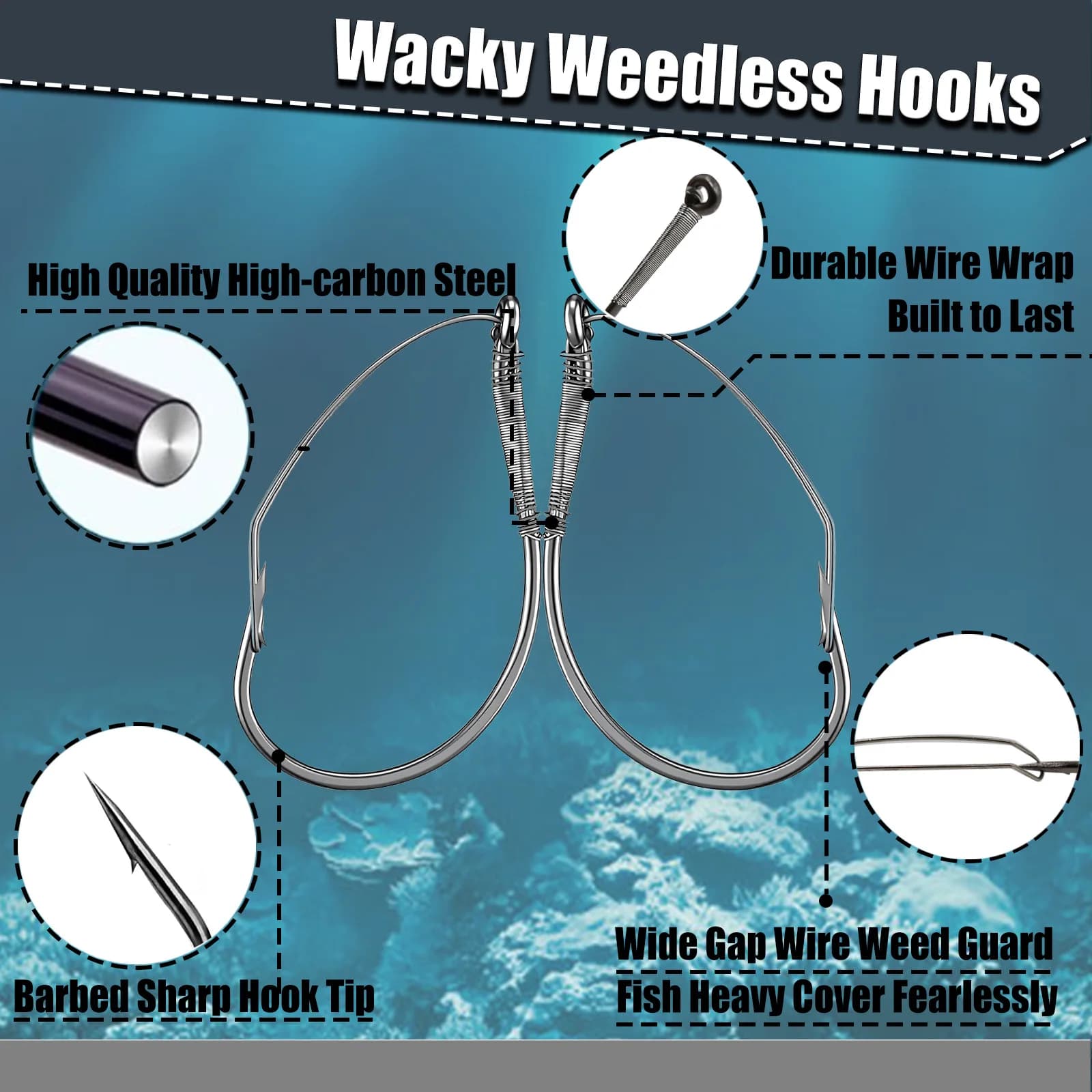 25 à 100 hameçons weedless drop shot pour montage wacky rig - pêche bar et leurres souples