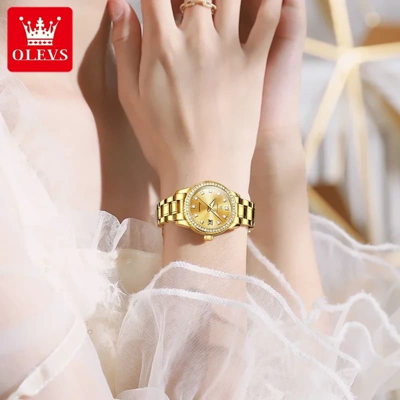 Montre automatique femme OLEVS-7003 luxe 2025 - Mécanique étanche calendrier lumineuse bracelet