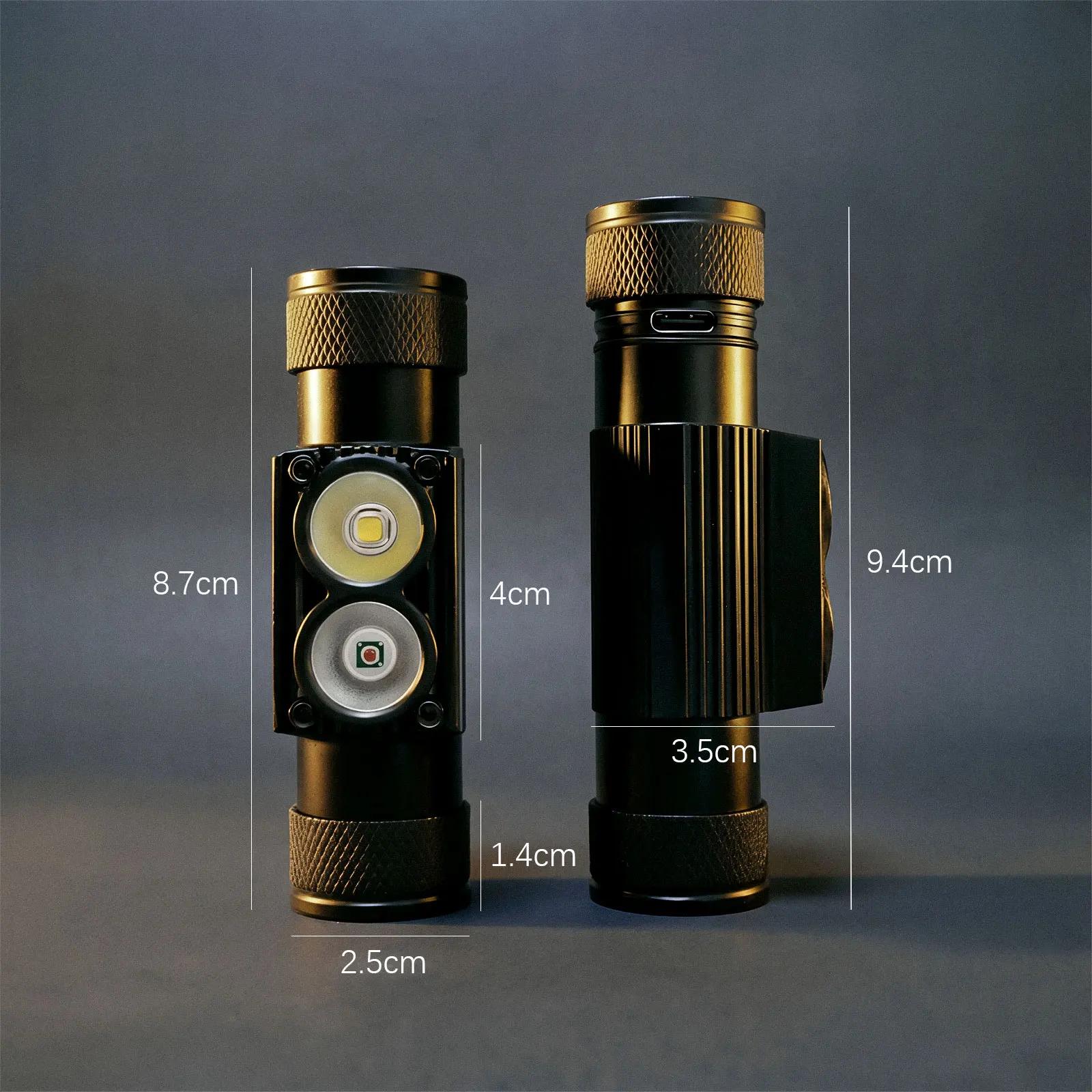 Nouvelle lampe frontale mini LED rechargeable Type-C blanc/rouge pour pêche et chasse - Compacte