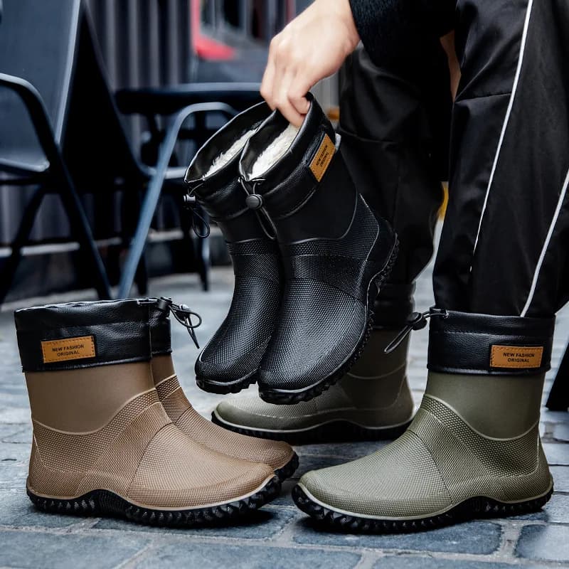 Bottes de pêche unisexe imperméables antidérapantes doublées polaire PVC pour randonnée montagne et activités nautiques