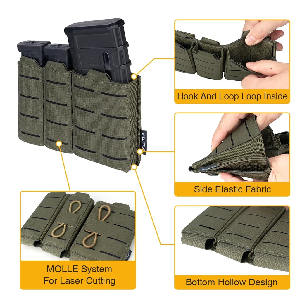Porte-chargeurs triple tactique IDOGEAR pour munitions 9mm et 5.56 compatible molle pêche
