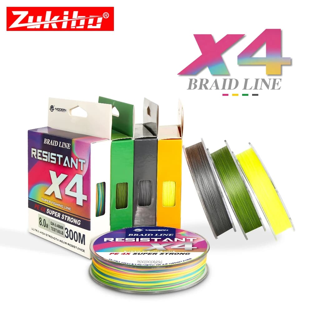 Ligne PE tressée ZUKIBO Japan 4 brins 300m multicolore 8-90lb carpe extrême