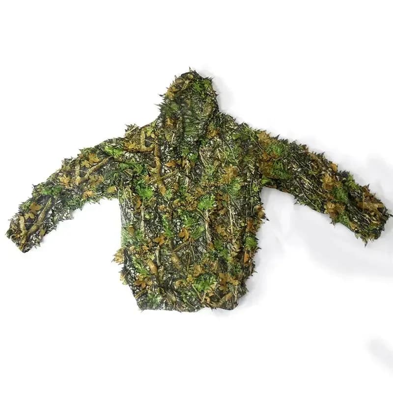 Uniforme camouflage respirant pêche chasse léger avec capuche design feuillage forestier tenue tactique