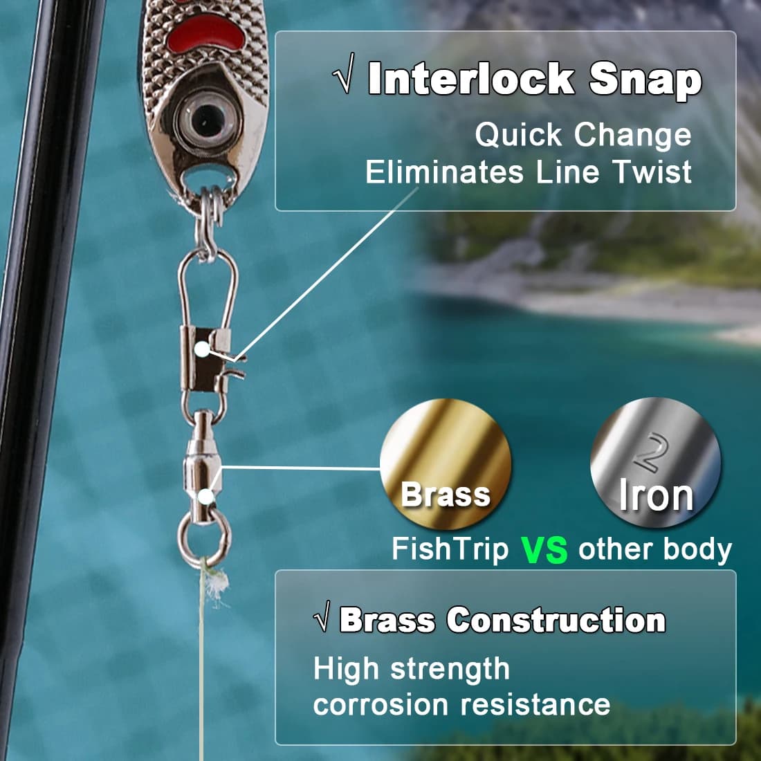 Snap Swivel Interlock Ball Bearing - Connecteurs à Roulement pour Pêche Calmar et Leurres