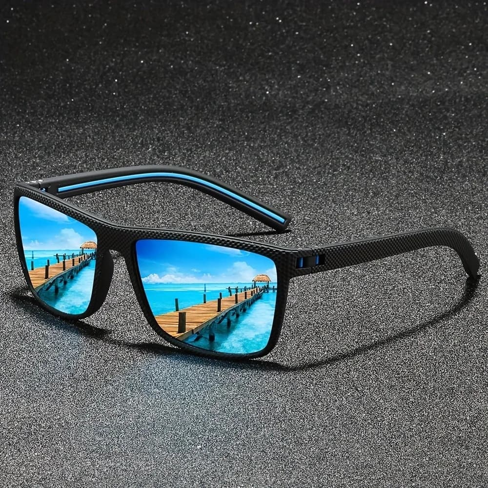 Lunettes de soleil polarisées carrées vintage avec décorations - Design unique pour pêche et conduite