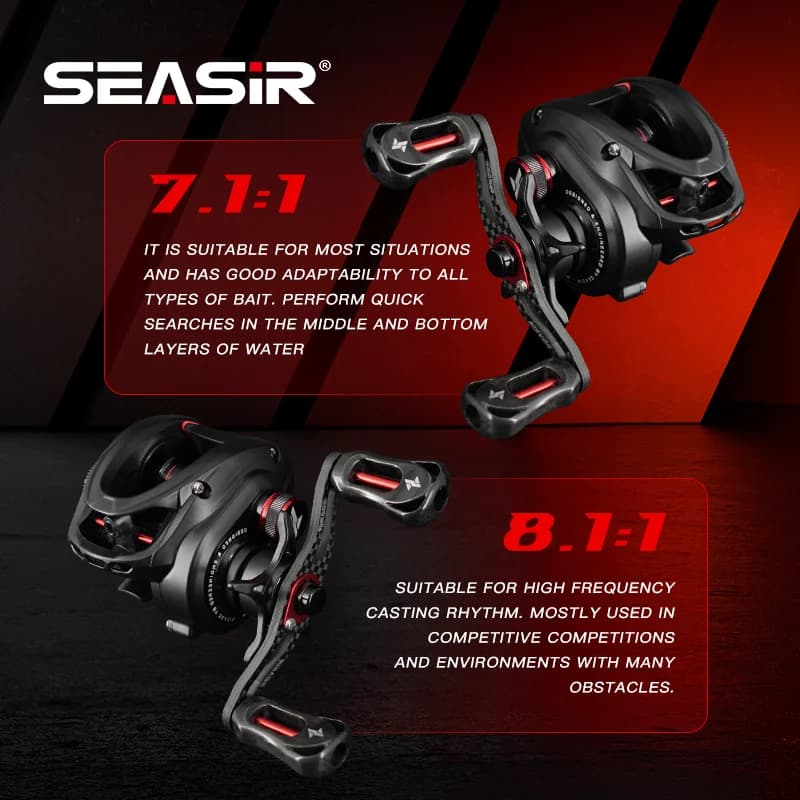 Moulinet baitcasting SEASIR MANSORY PRO ultralight carbone 131g double bobines 7+1 roulements