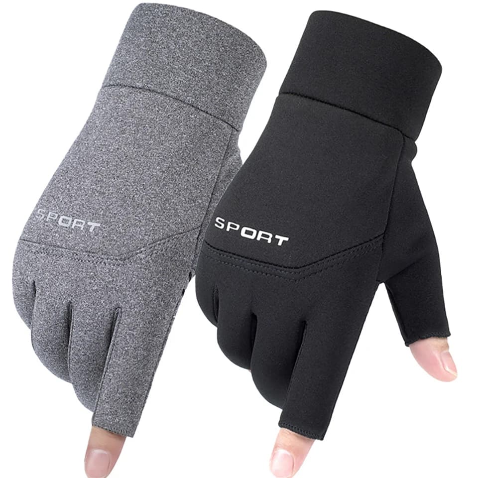 Gants pêche hiver homme femme - Gants chauffants anti-glisse écran tactile deux doigts découpés