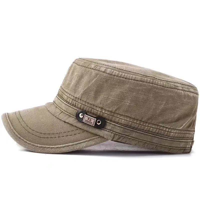 Casquette militaire coton lavé plat pêcheur ajustable extérieure rétro armée homme femme pêche