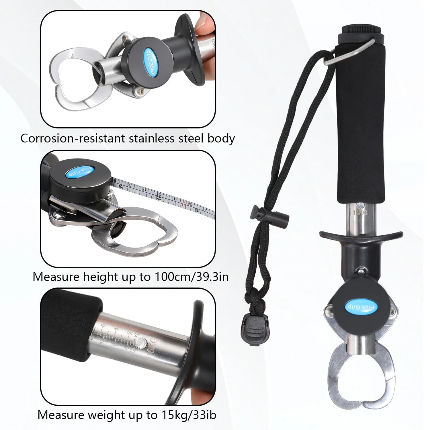 Gripper pêche Sougayilang tout-en-un inox avec balance et mètre ruban - Poignée antidérapante