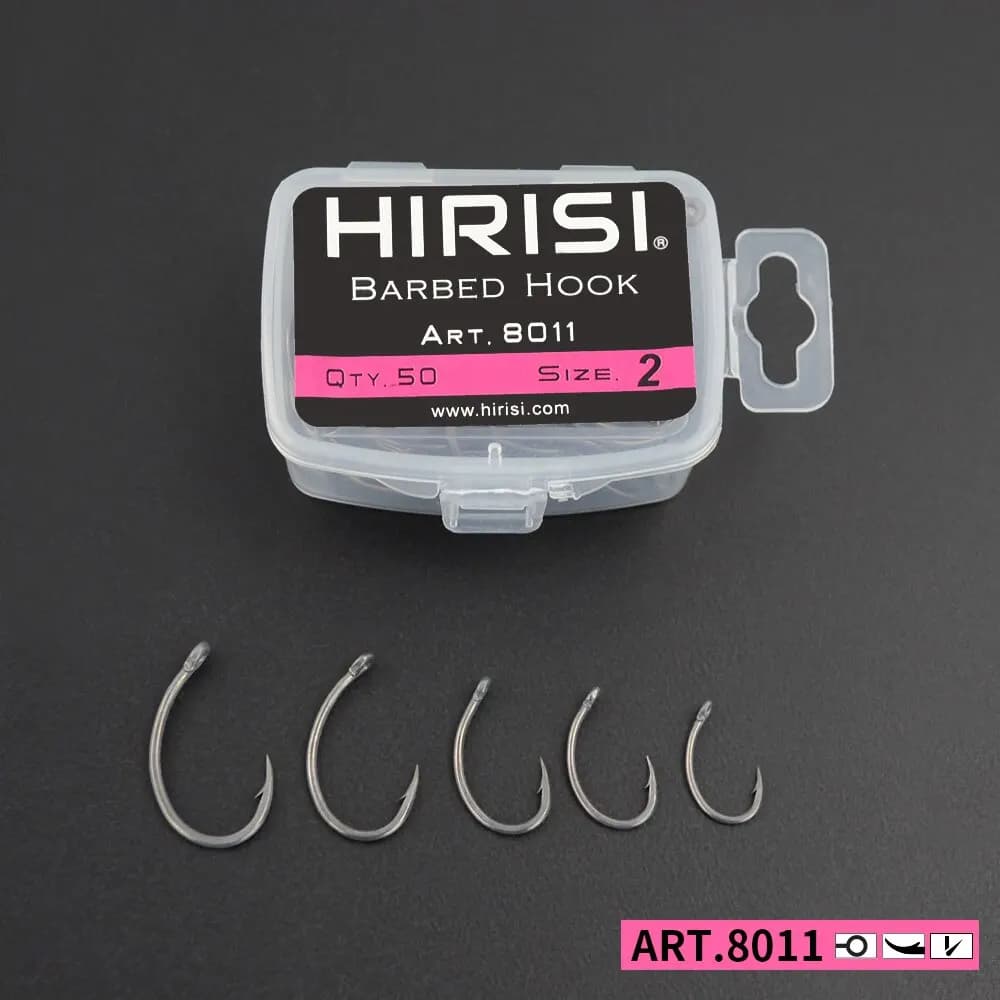 Hameçons de pêche à la carpe Hirisi 50 pièces PTFE acier carbone haute résistance boîte avec règle