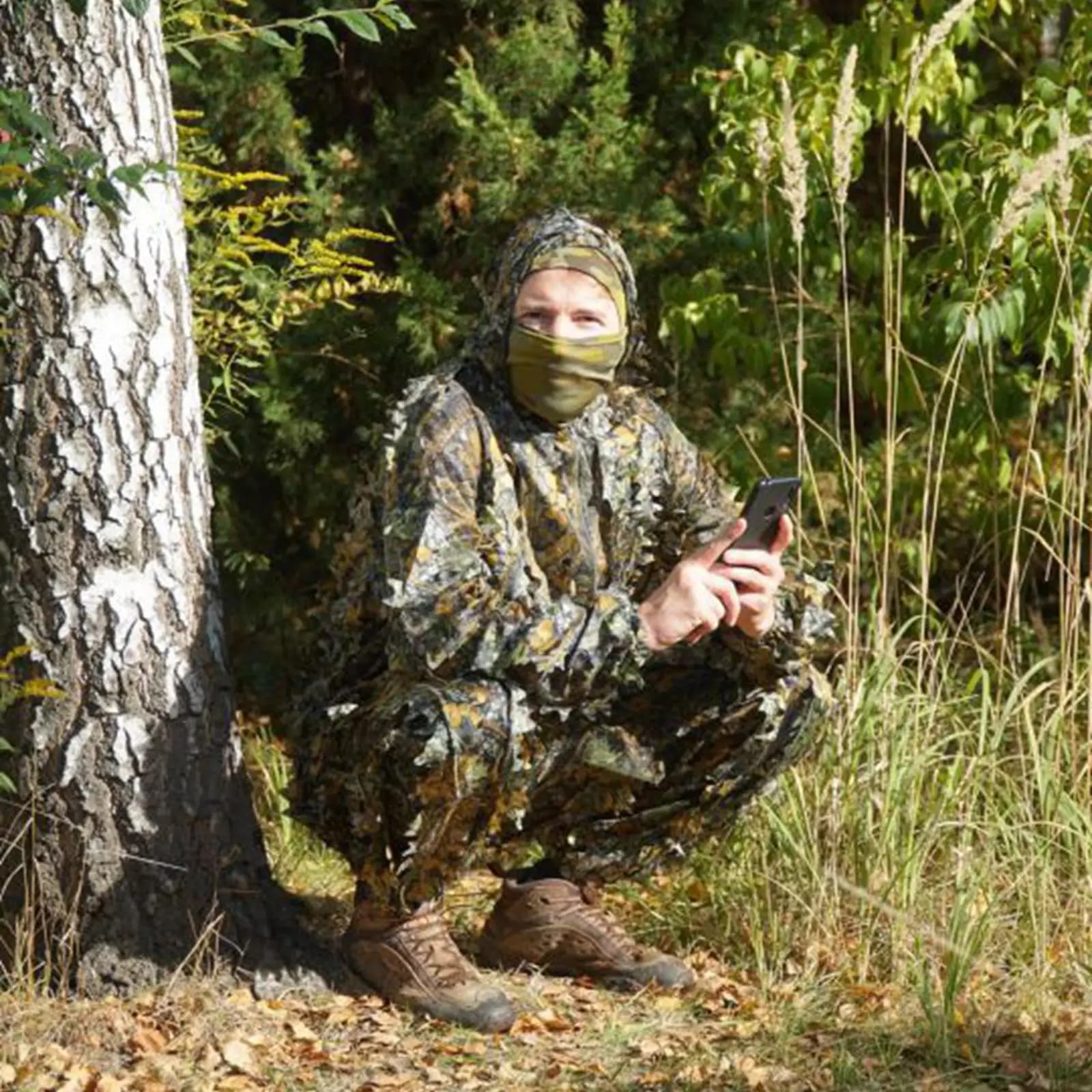 Ghillie Suit Enfant XL-XXL Jungle Woodland - Tenue Camouflage Feuilles pour Pêche et Chasse