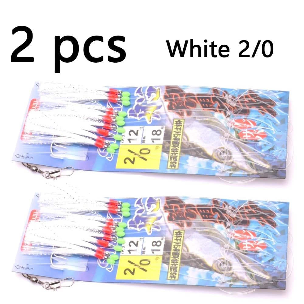 Hameçons lumineux Simulated string hook blanc et vert - 10 pièces pour pêche en mer et bateau