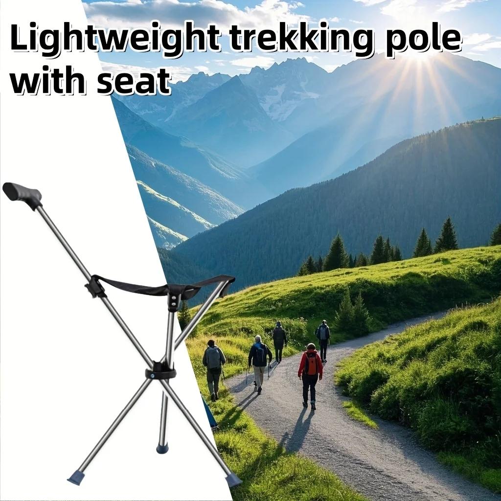 Canne-siège pliable portable léger antidérapant pour marche extérieure randonnée senior sécurité
