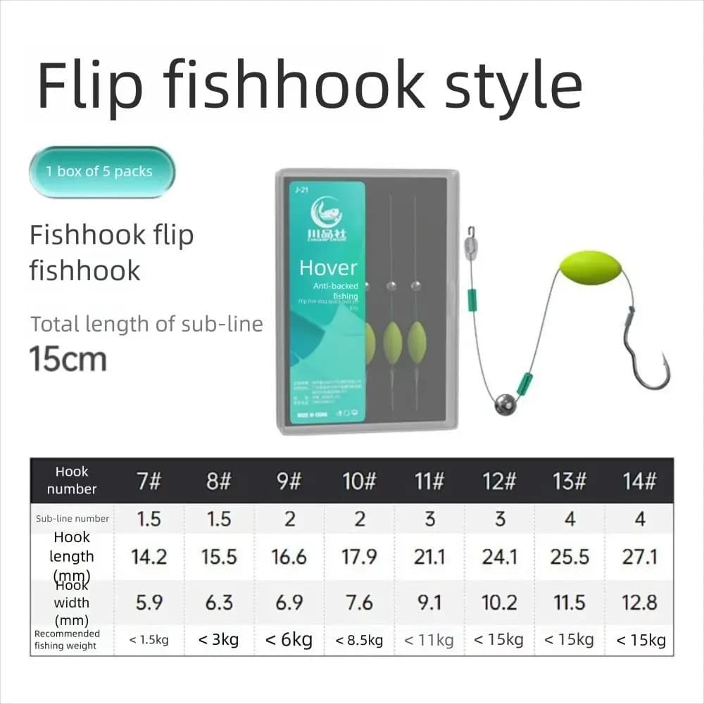 5 hameçons Flip hook pour pêche à la carpe - Rigs prêts à l'emploi taille 7#-14# - Équipement pêche