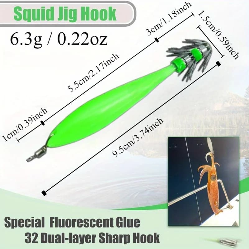 Ackibbik 5 leurres luminescents pour pêche au calmar et poulpe - hameçons spéciaux céphalopodes