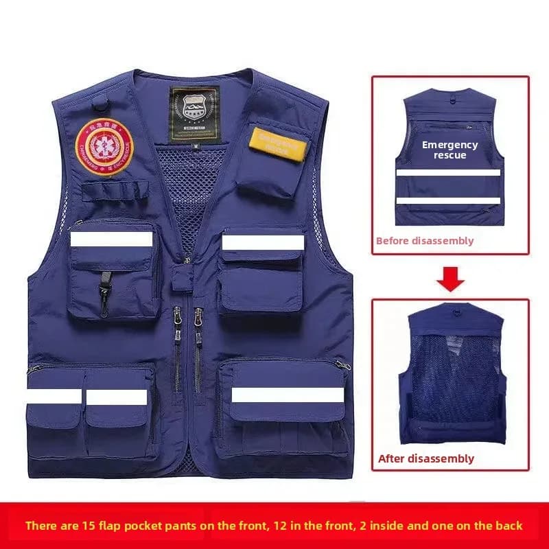 Gilet réfléchissant secours urgence multi-poches - Veste travail confortable pêche - Personnalisation logo publicitaire