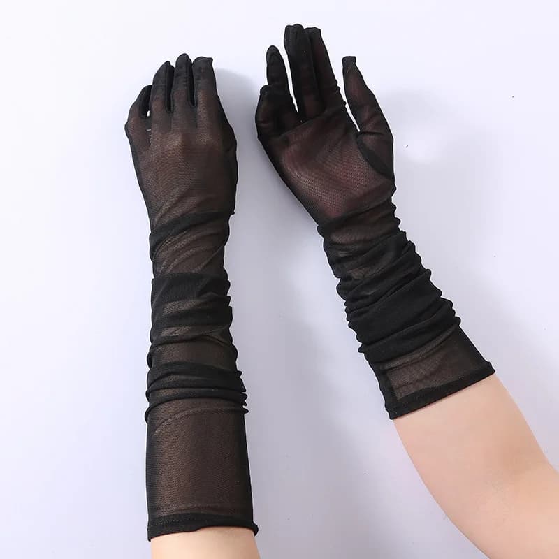 Gants bas résille femme transparents élastiques longue dentelle fine - Pour spectacle bar danse pole black