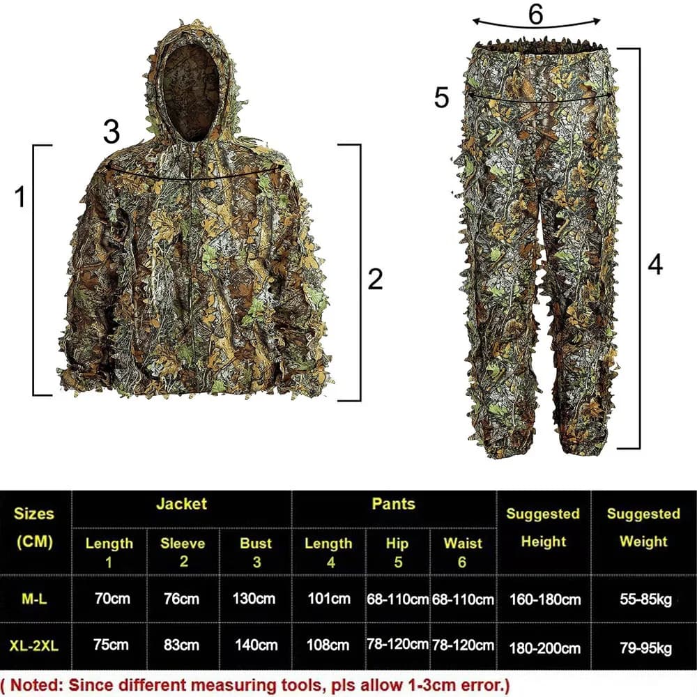Combinaison ghillie 3D feuilles bionique - Tenue tactique chasse pêche paintball unisexe