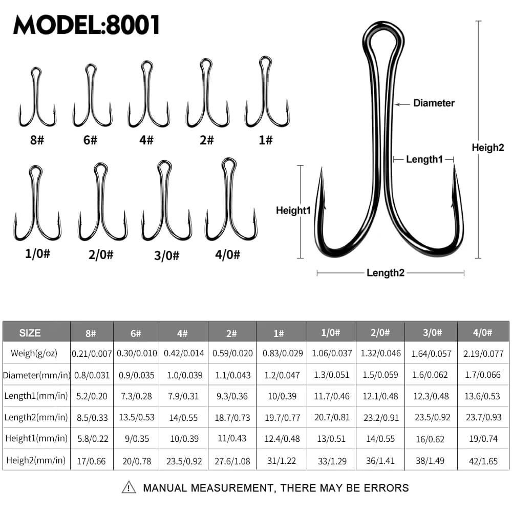 Hameçons doubles en acier carbone PROBEROS 30 pièces - Hameçons barbelés patte de poulet pour leurres souples
