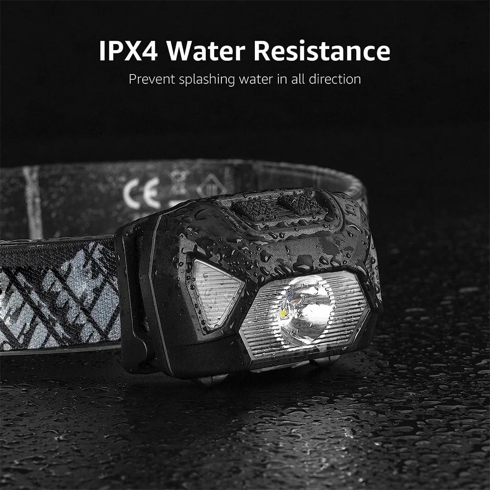 Lampe frontale pêche 6 modes USB rechargeable étanche IPX4 avec lumières rouge et verte