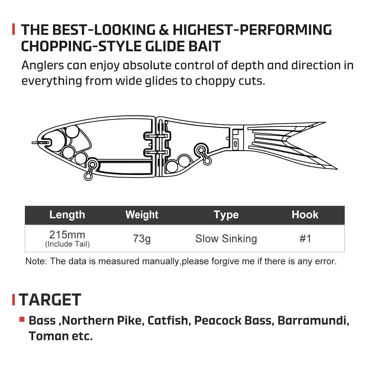 Leurre souple Noeby Amata Glide Swimbait 215mm pour brochet et sandre, leurre nageur coulant lent