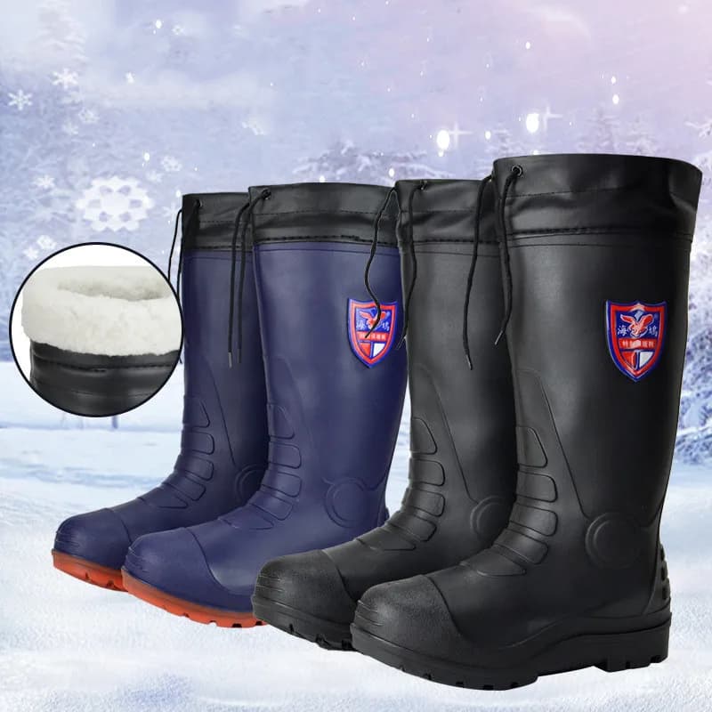 Bottes de pluie hiver hommes chaudes doublure polaire épaisses imperméables antidérapantes pêche lavage auto