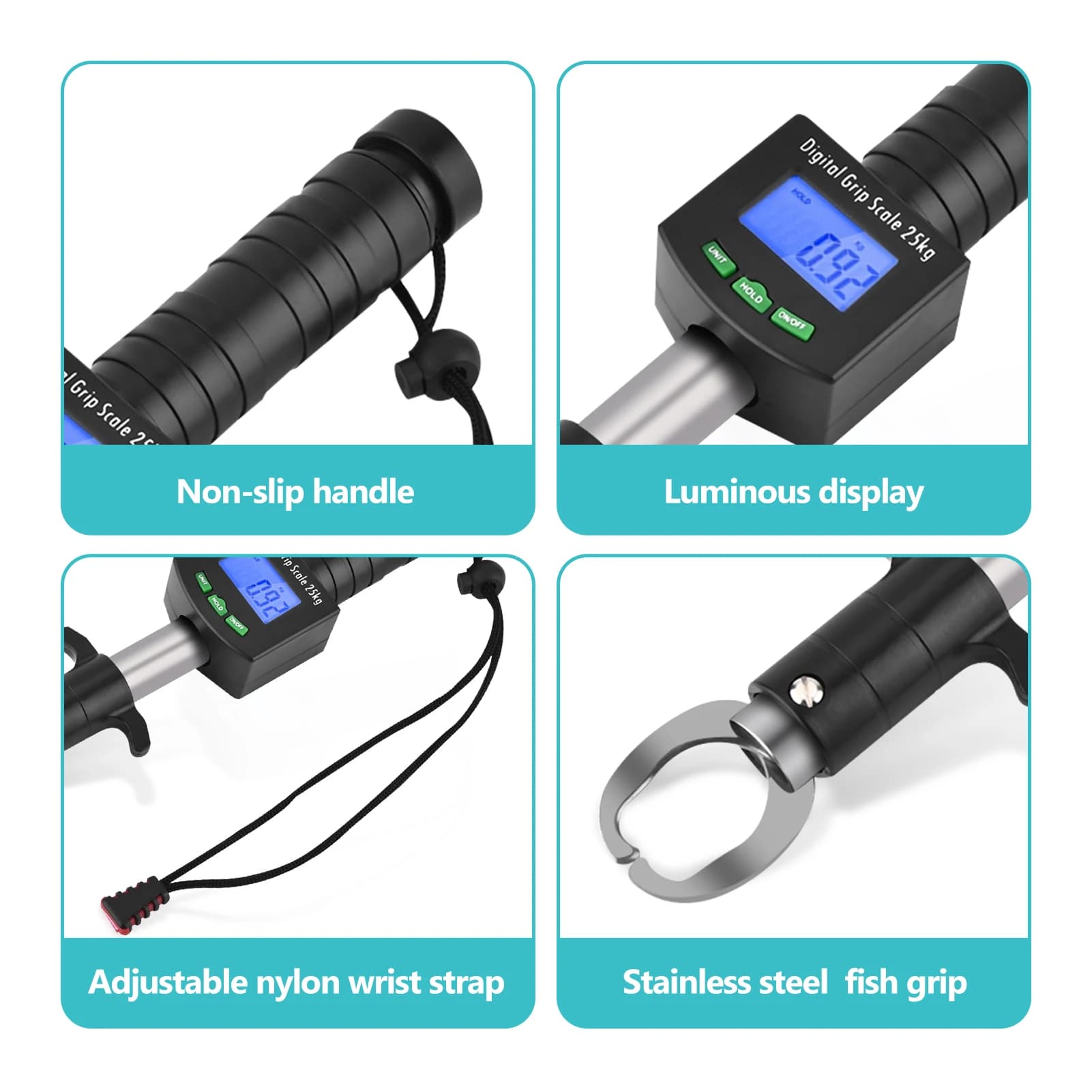 Pince de pêche numérique avec affichage électronique et mètre ruban - Grip en acier inoxydable étanche