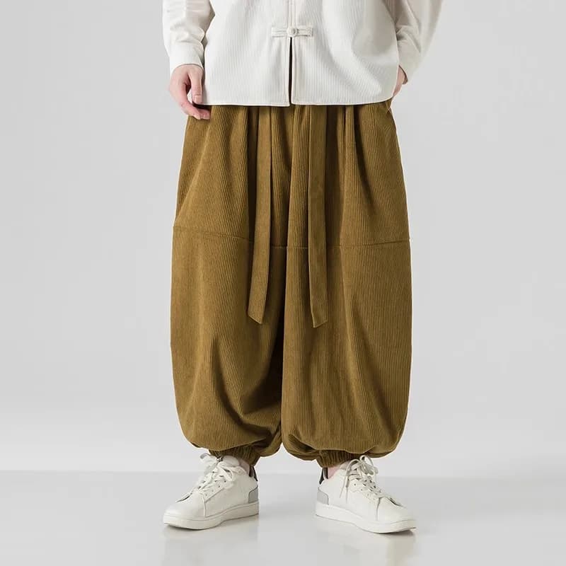 Pantalon velours côtelé homme pêche loose casual printemps automne streetwear élastique