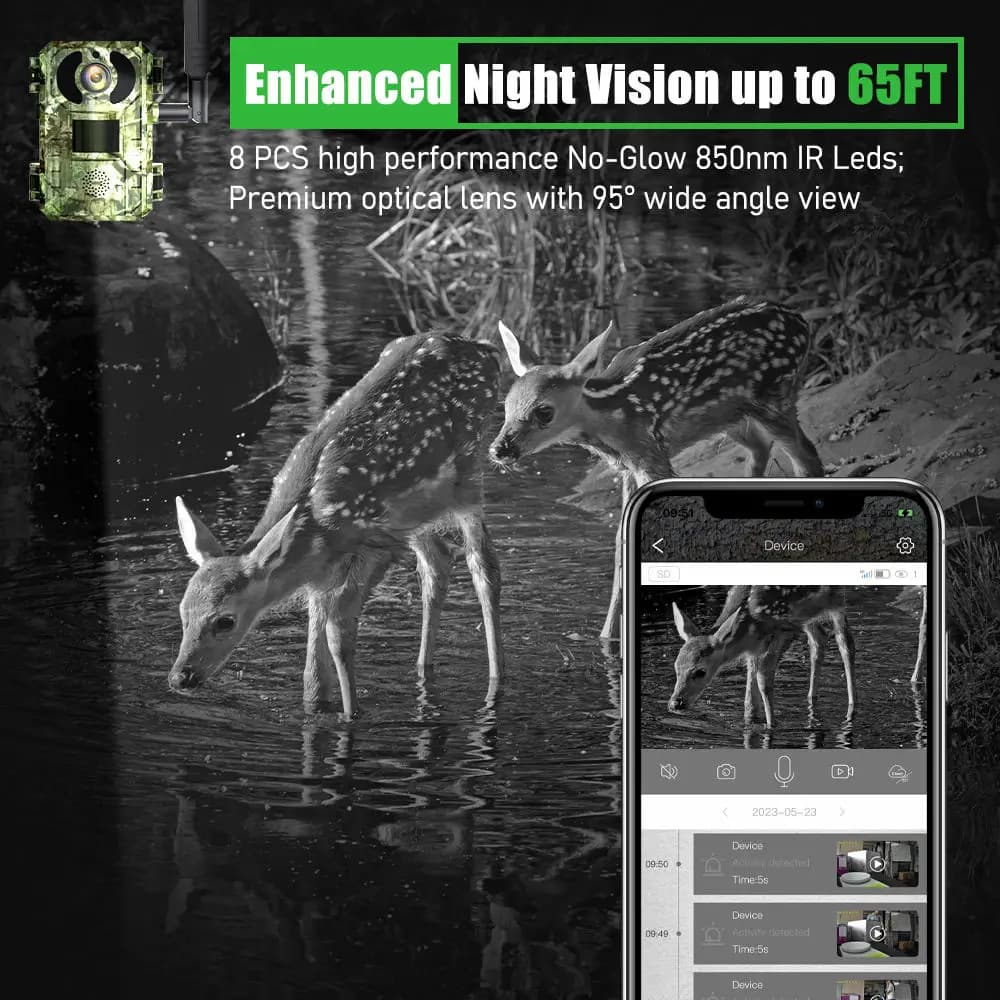 Caméra de chasse 4G LTE étanche solaire 4MP avec application Ucon pour surveillance faunique à distance