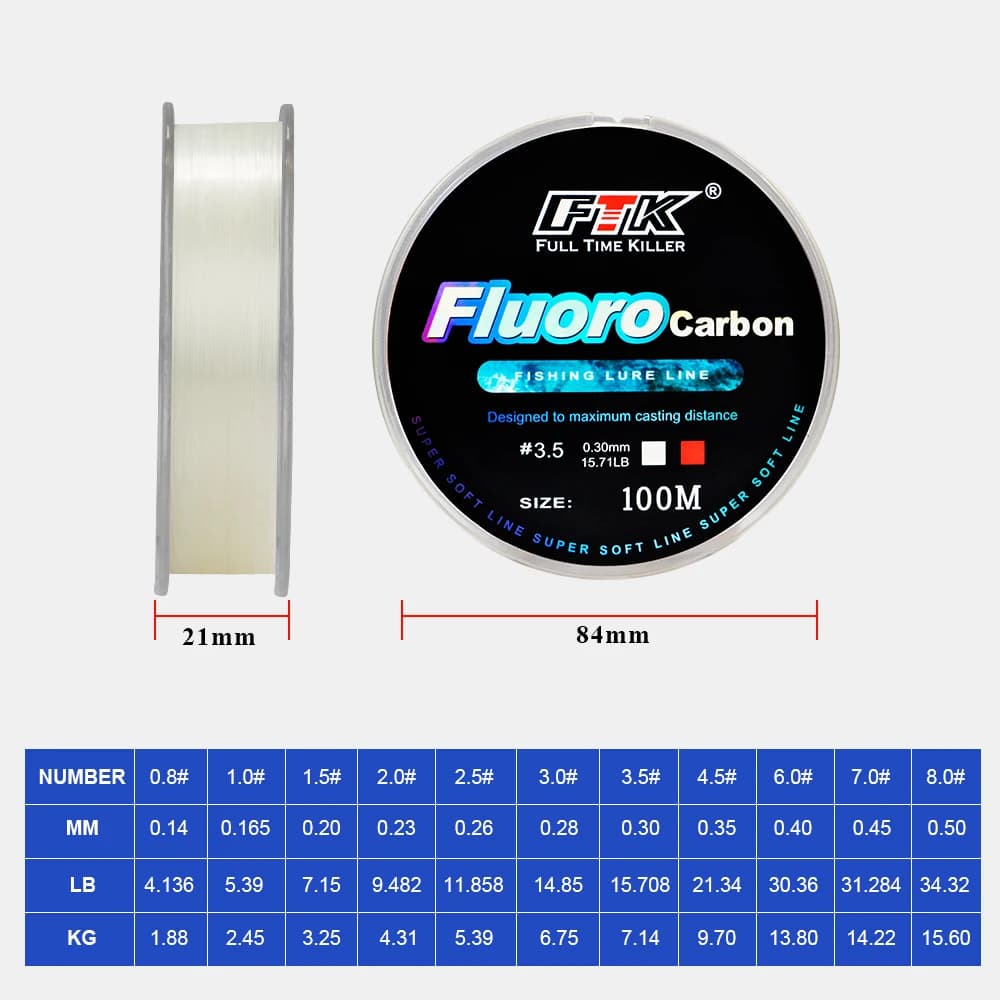 Ligne fluorocarbone FTK 100m 4.13-34.32LB rose super souple pour pêche à la mouche et leurres 0.14mm-0.5mm