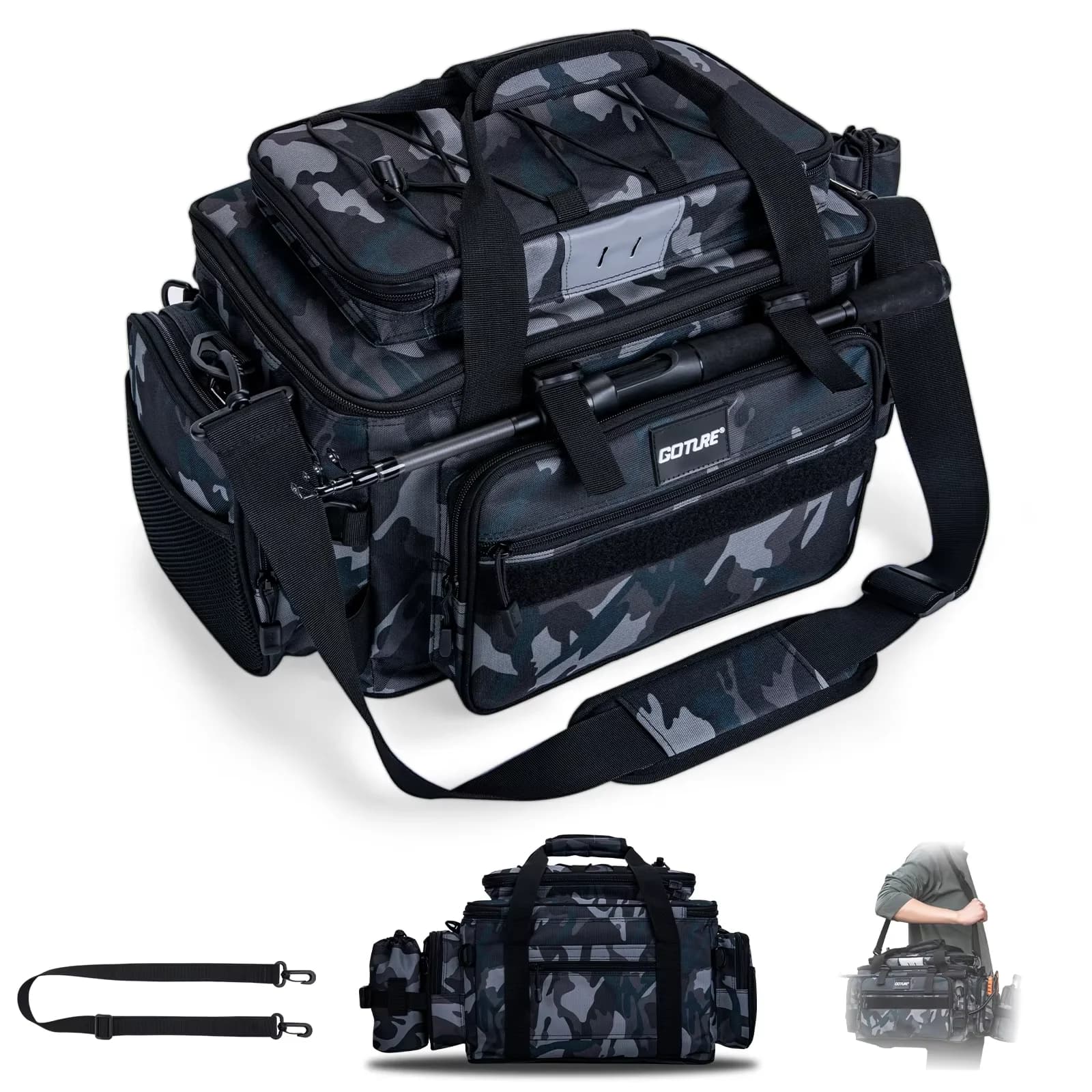 Sac de pêche étanche Goture 37x24x29cm - Backpack multifonction grande capacité pour leurres et accessoires