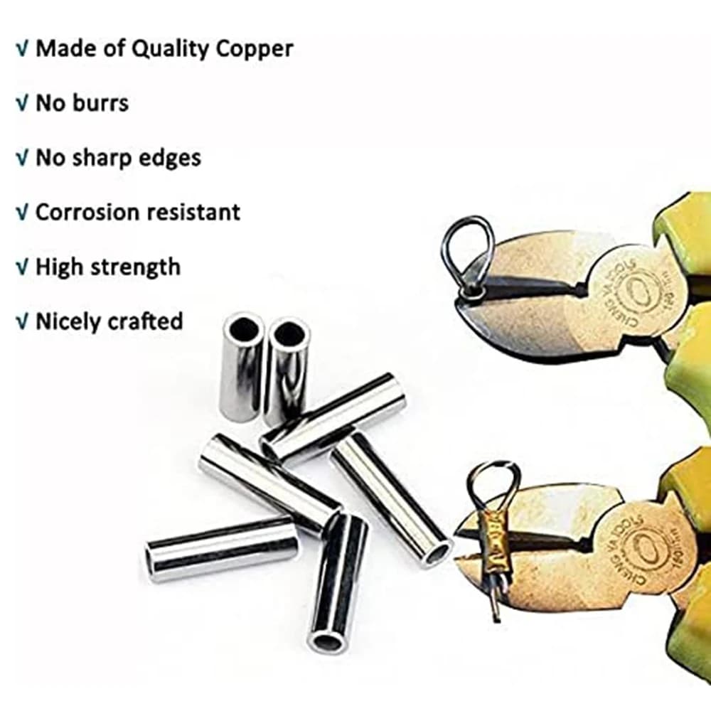 Kit de manchons de sertissage cuivre PRO BEROS 100 pièces pour raccords de ligne de pêche, 12 tailles