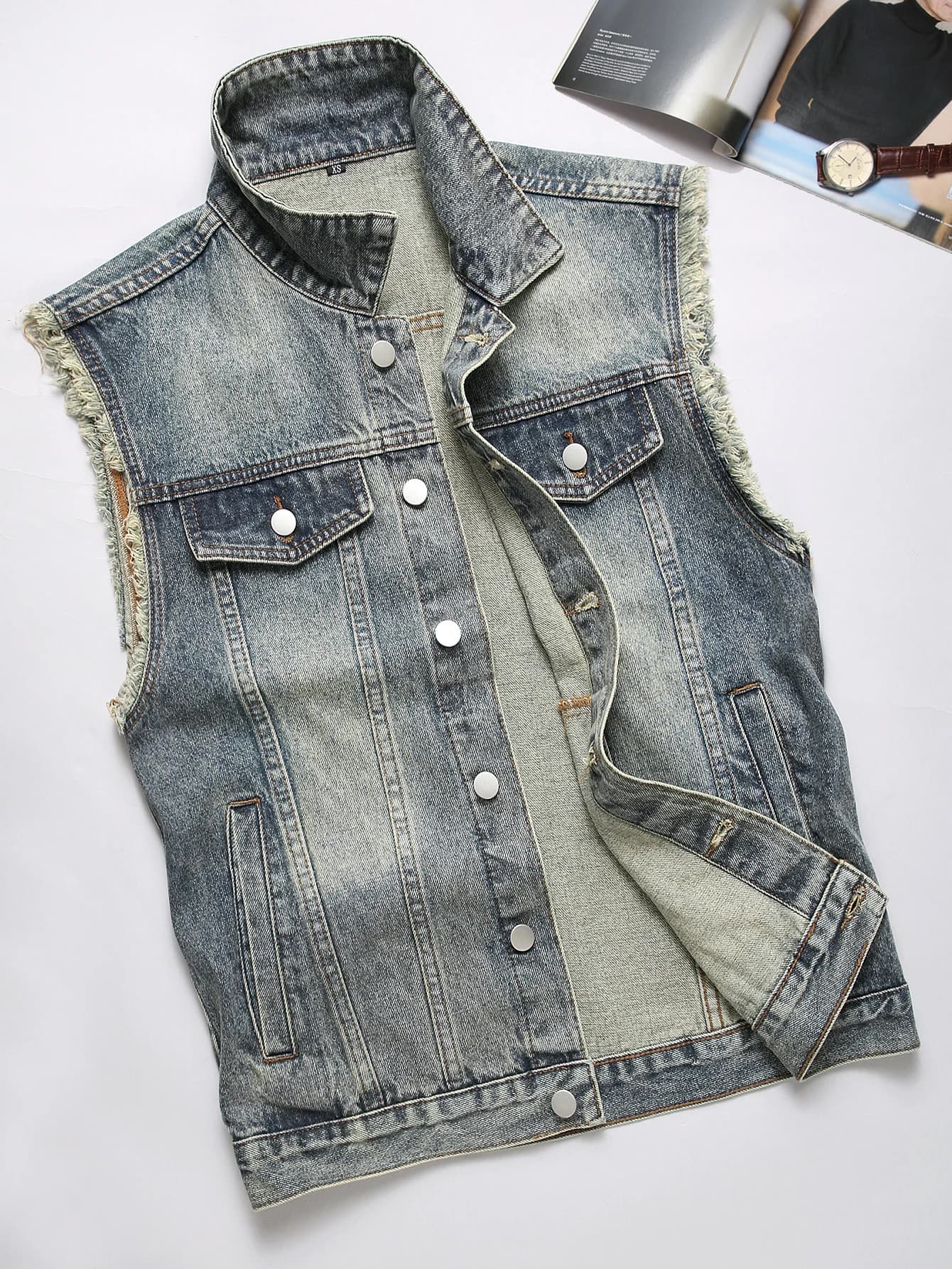 Veste sans manches en denim pour homme printemps automne, détails franges décontracté tendance