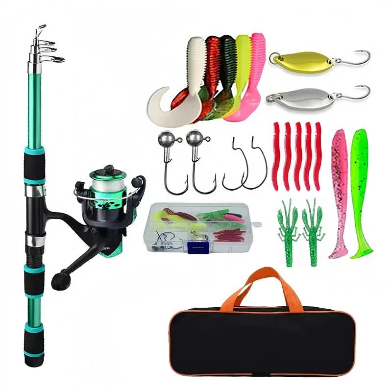 Kit complet pêche voyage avec canne télescopique moulinet leurres hôtes ensemble matériel transportable