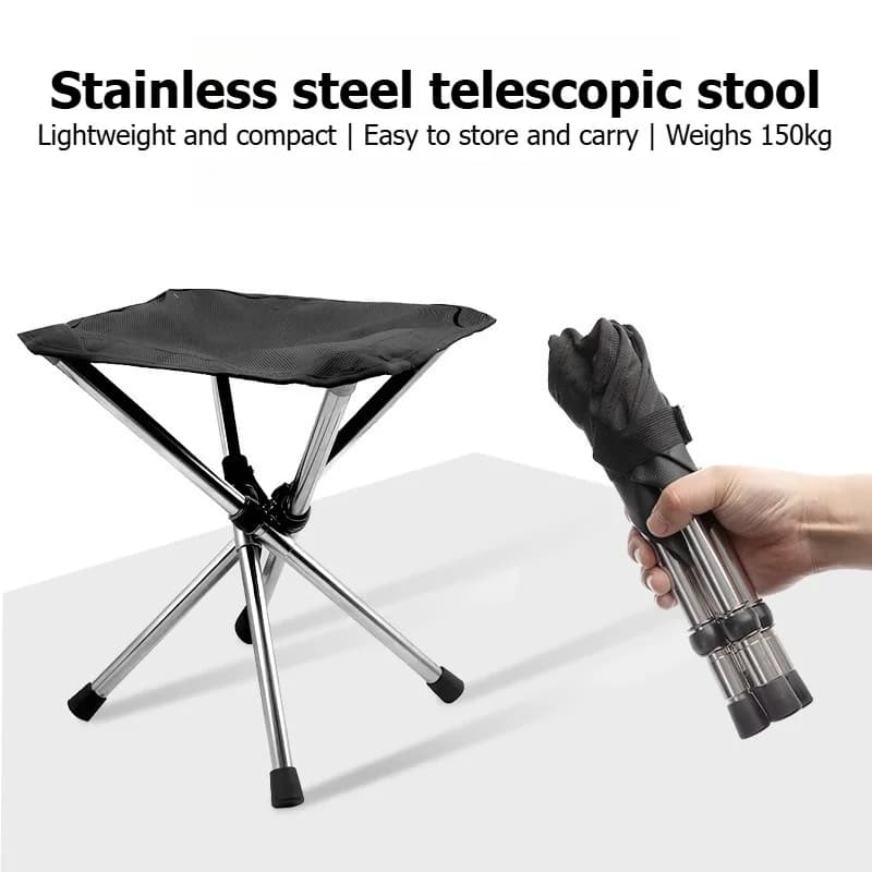 Tabouret télescopique portable en acier inoxydable - Siège pliant pour pêche et camping