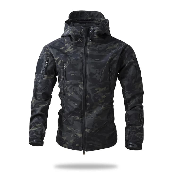 Softshell tactique pêche hiver homme - Veste polaire camouflage capuche - Imperméable coupe-vent outdoor