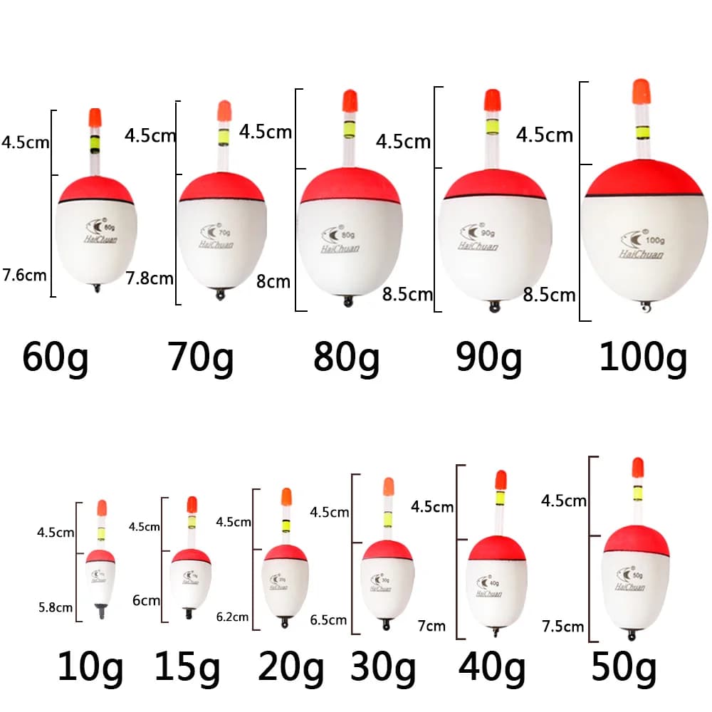 Flotteur de pêche lumineux pour nuit avec lest réglable de 10g à 100g en mousse EVA