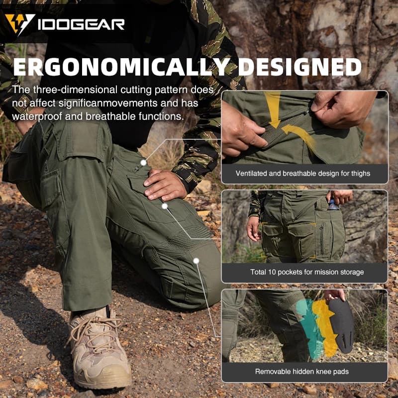 Pantalon combat lourd IDOGEAR G5 anti-déchirure pêche chasse - 3D cut imperméable multi-poches 3215