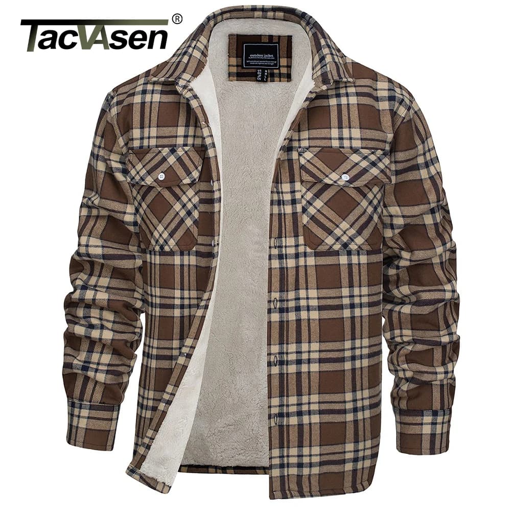 Veste flanelle homme TACVASEN doublure polaire pour pêche hiver épaisse travail extérieur 3 poches