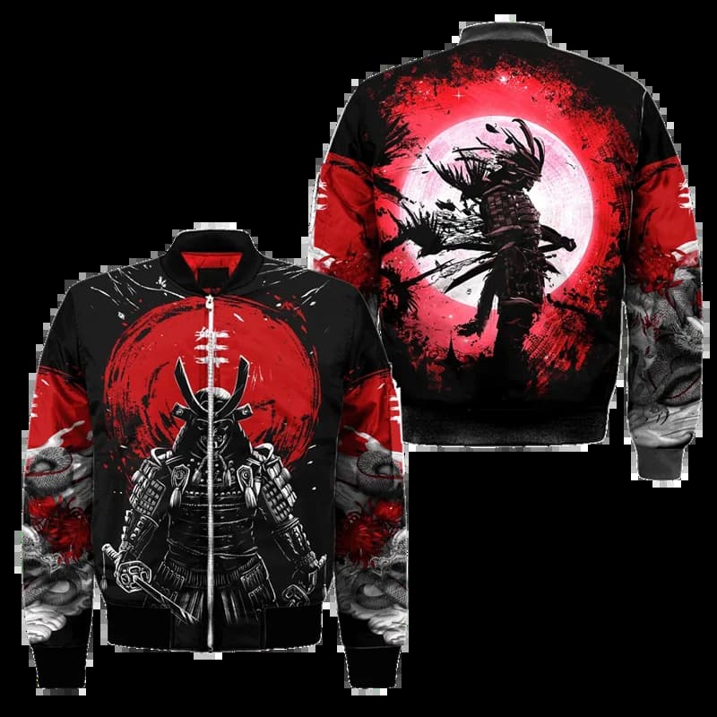 Bomber homme imprimé 3D masque samouraï Oni - Veste casual unisexe au design audacieux pour pêcheurs créatifs