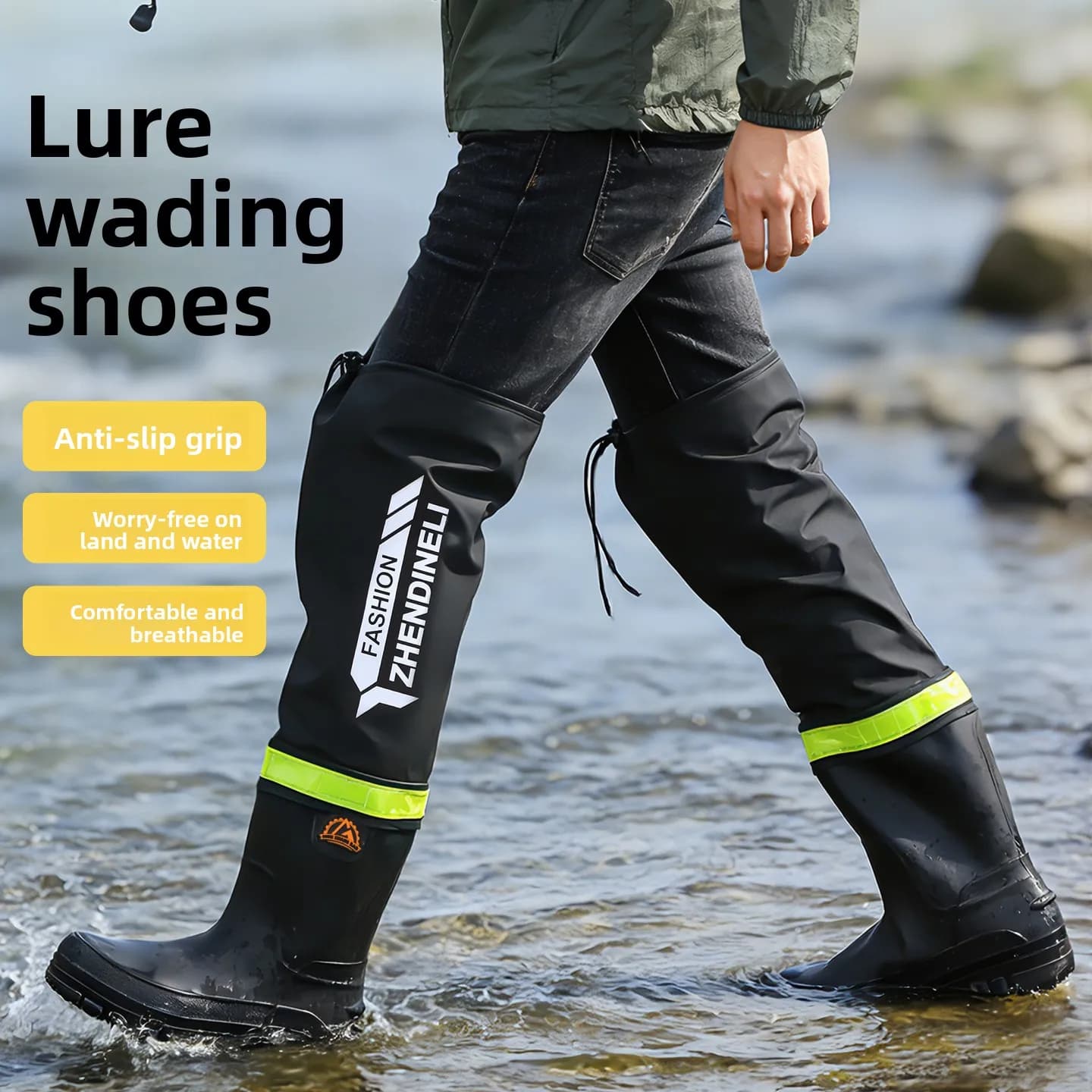 Bottes de pêche pliables hautes leurres imperméables anti-dérapantes pour vadrouille et rizières