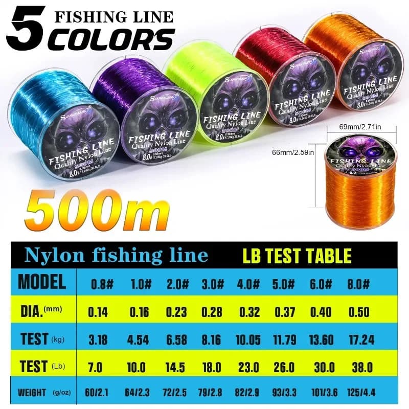 Ligne de pêche Sougayilang Nylon 100m-500m Monofilament Japonais ultra-résistant pour eau douce et salée