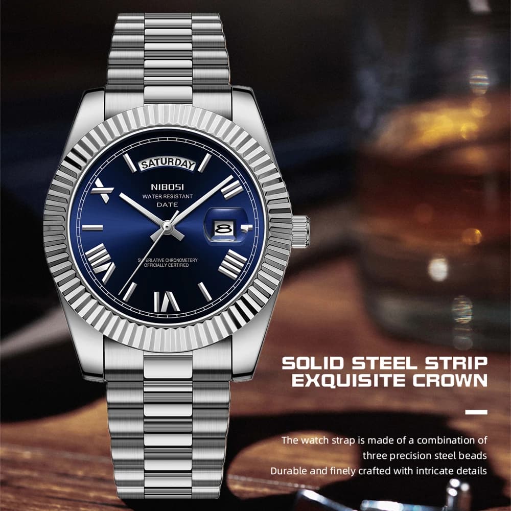 Montre homme NIBOSI luxe quartz Miyota - Étanche élégante pour pêcheurs stylés journée date