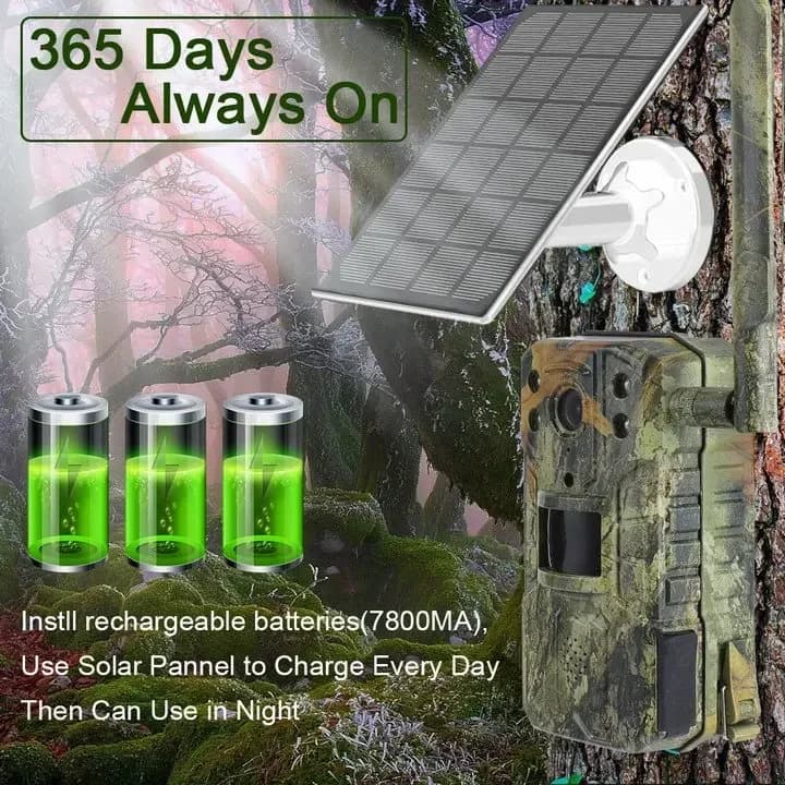 Caméra de chasse solaire étanche 4G 14MP détection PIR 20m vision nocturne 30m pour surveillance animalière autonome