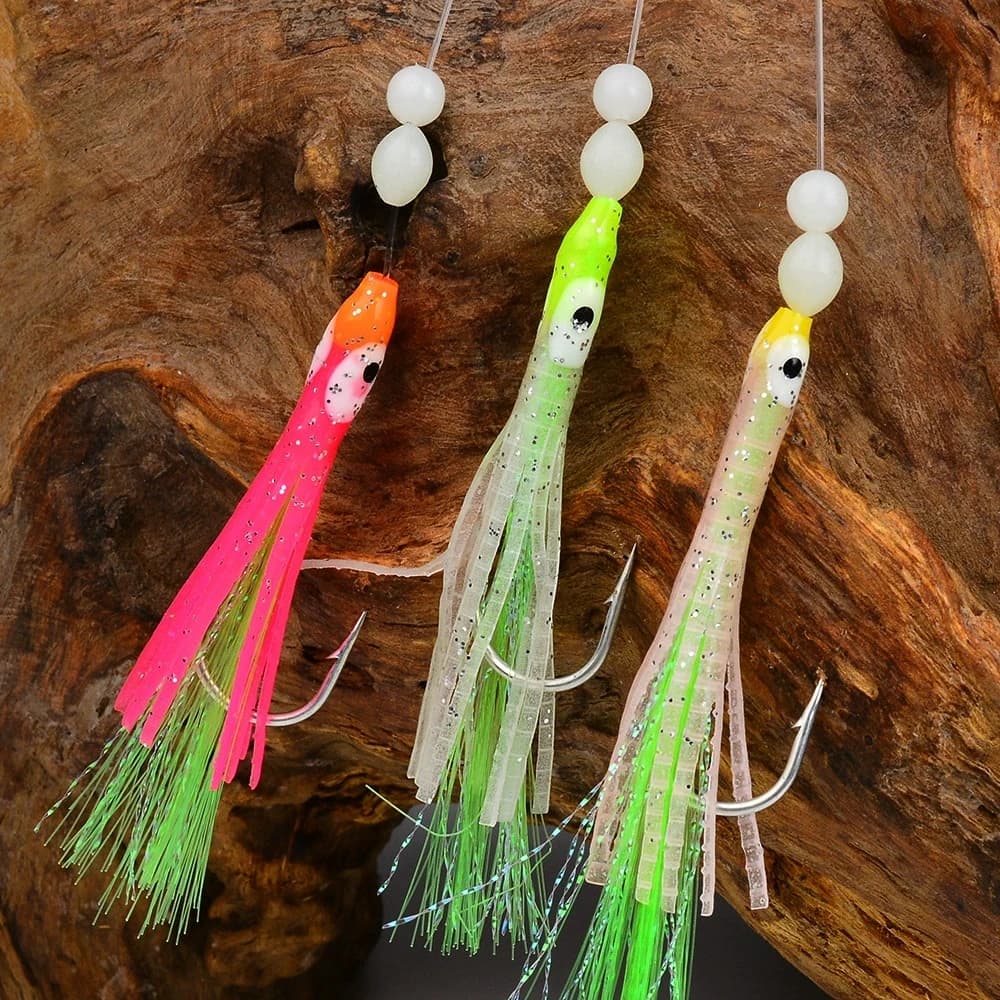 Leurres luminescents 6PCS Sabiki rigs pour pêche mer poissons bleus calamars et maquereaux