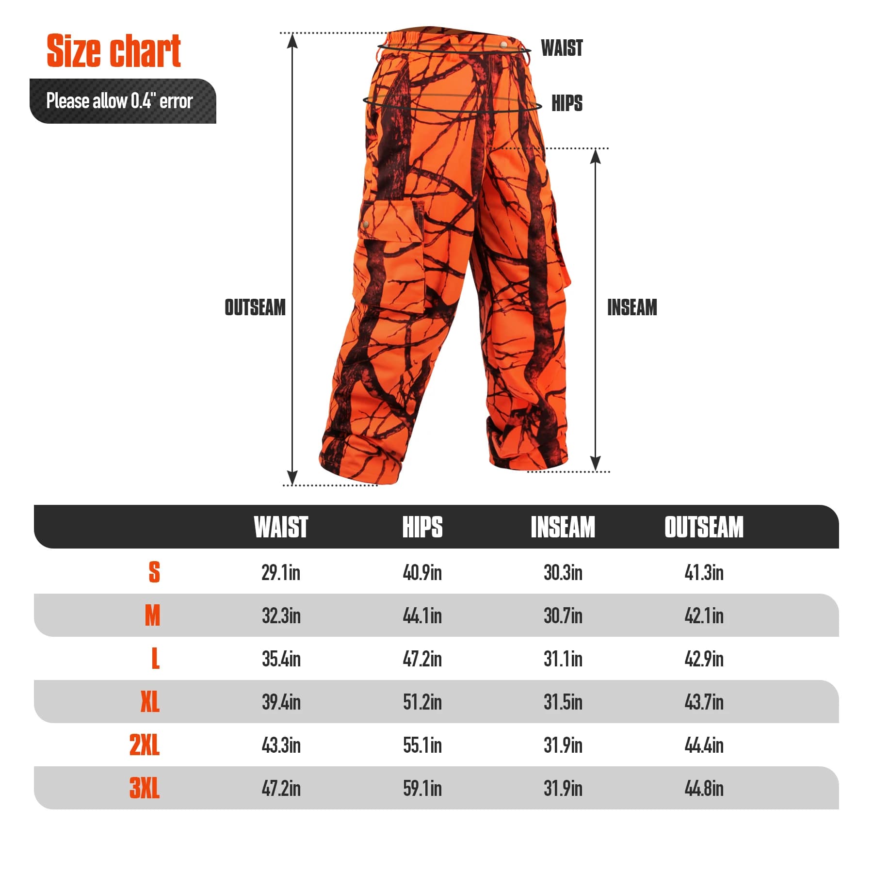 Pantalon chasse orange camouflage homme - Coupe-vent pêche randonnée hiver chaud