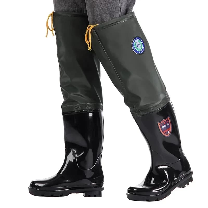 Pantalon de pêche imperméable renforcé avec bottes intégrées antidérapantes et résistantes à l'usure