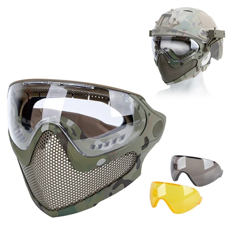 Masque facial tactique anti-buée aération maillage acier pêche chasse airsoft protection