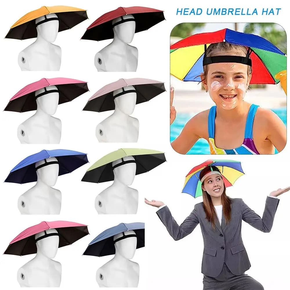 Casque parapluie pêche pliable anti-vent portable protection solaire pluie camping plage extérieur